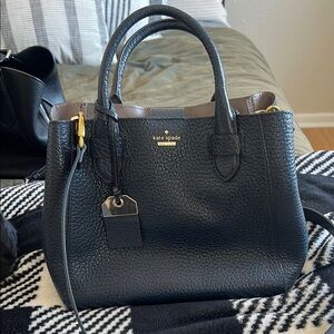 Kate Spade Navy Leather Satchel with Gold Hardware